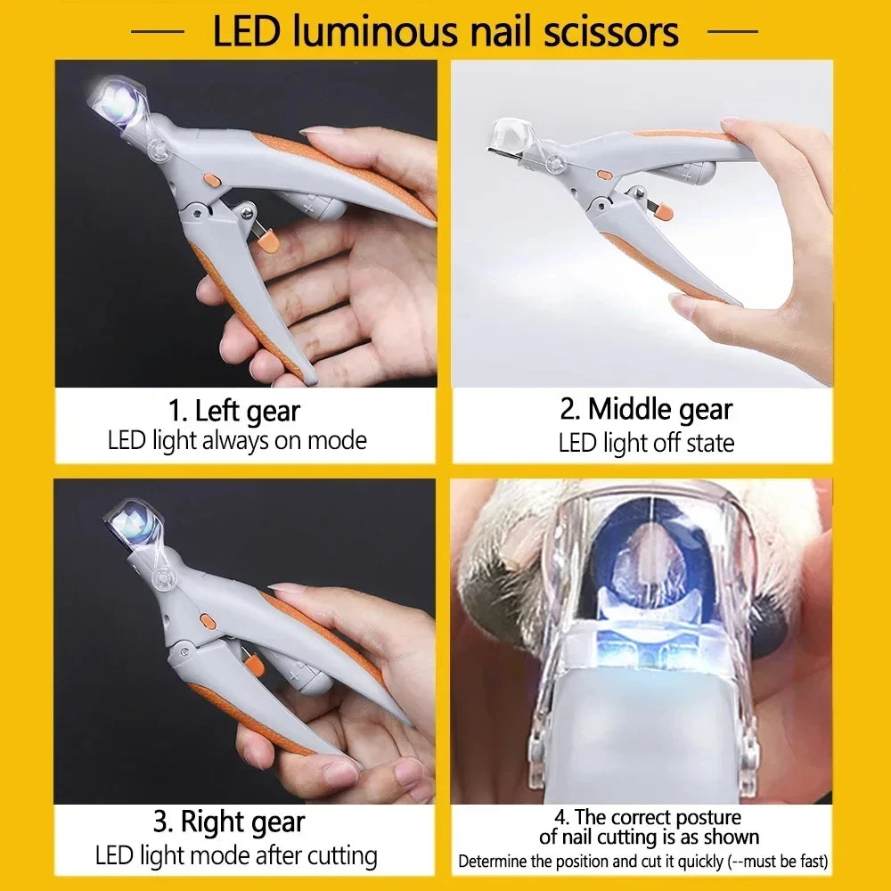 Professional Pet Nail Clipper Scissors LED Light Cat Dog Toeclaw Cutter