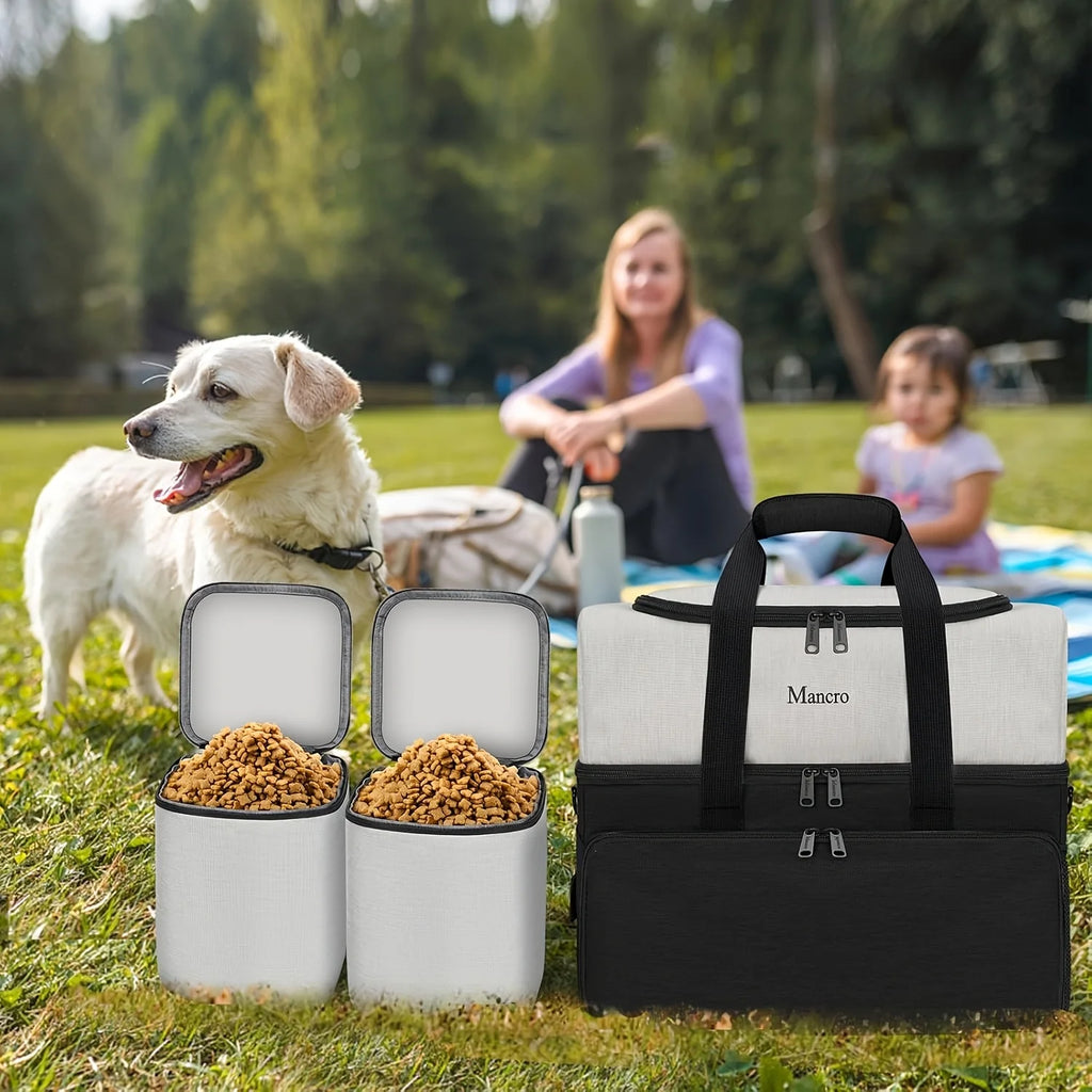 Dual Layer Dog Travel Bag with Collapsible Bowls
