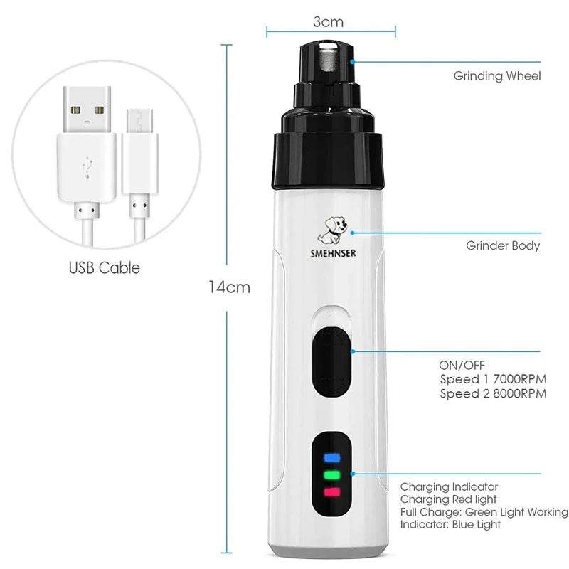 Rechargeable Quiet Electric Pet Nail Grinder Trimmer