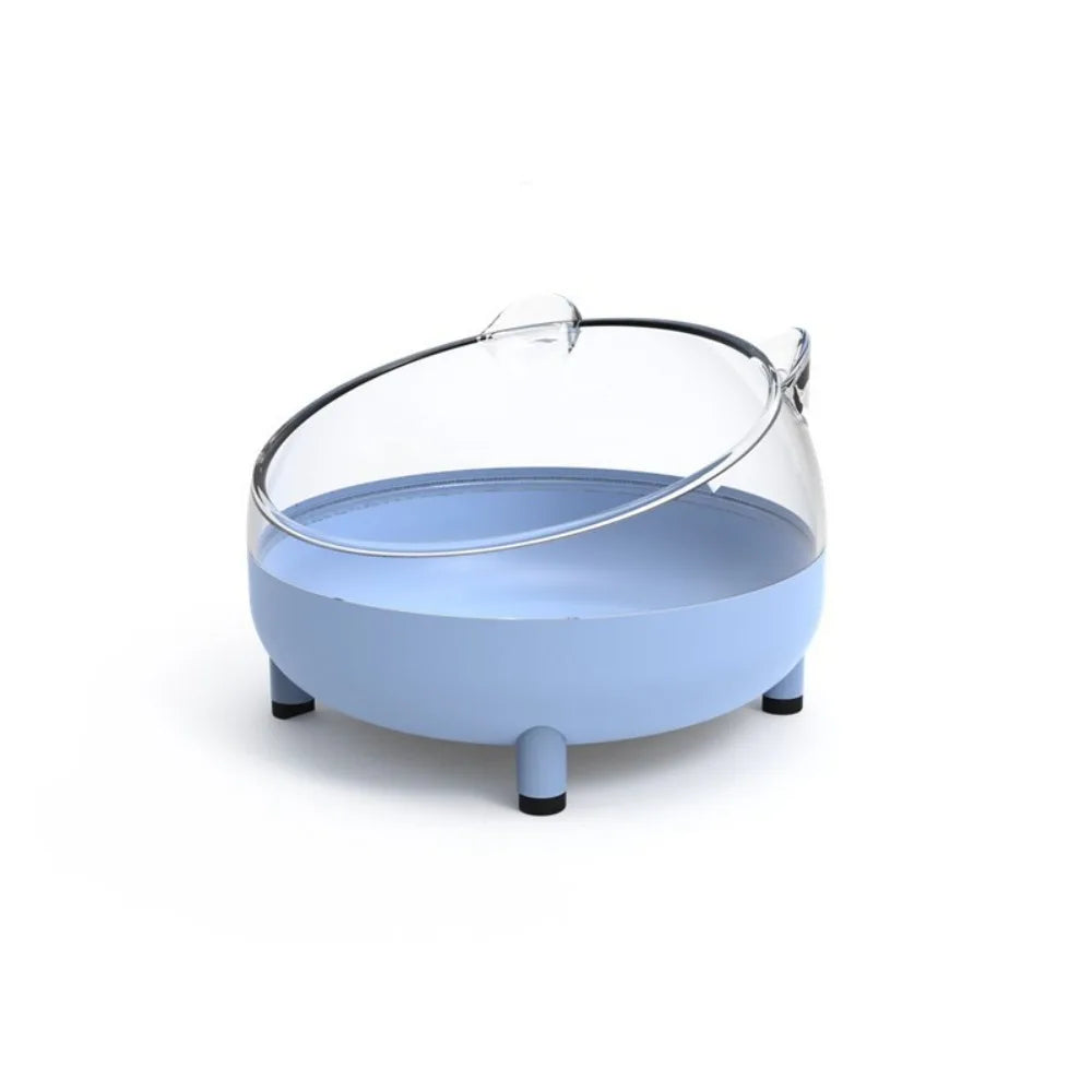 Transparent hamster sand bath box with blue base and clear sides