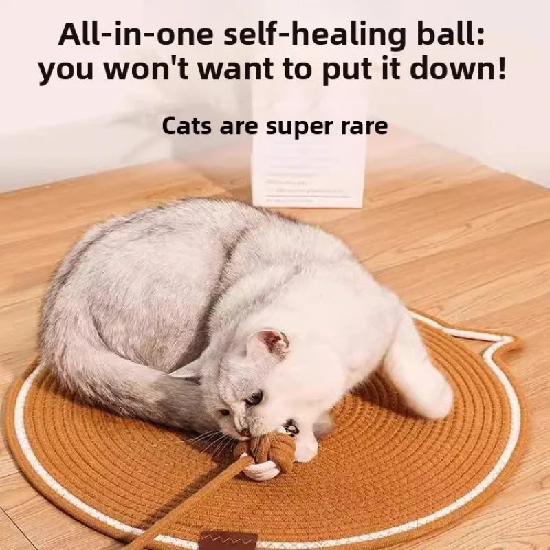 Cotton Rope Cat Scratcher Mat with Self-Play Ball - 2-in-1 Sleeping Pad
