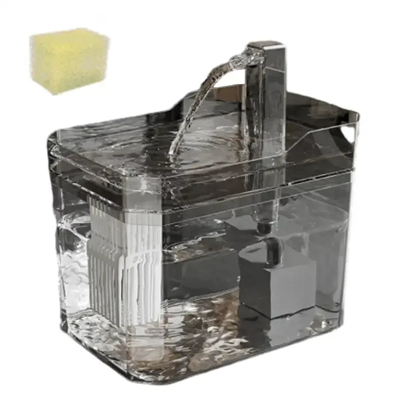 Transparent cat fountain auto filter pump with clear reservoir and black pump column