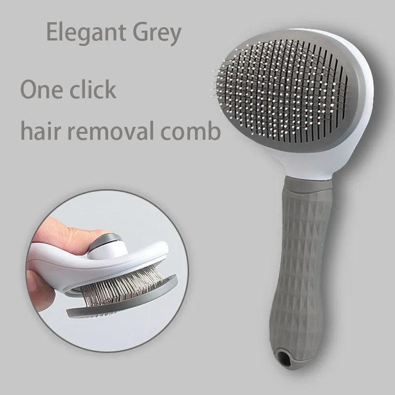 Dark gray pet hair removal brush with one-click needle pad and comfort handle