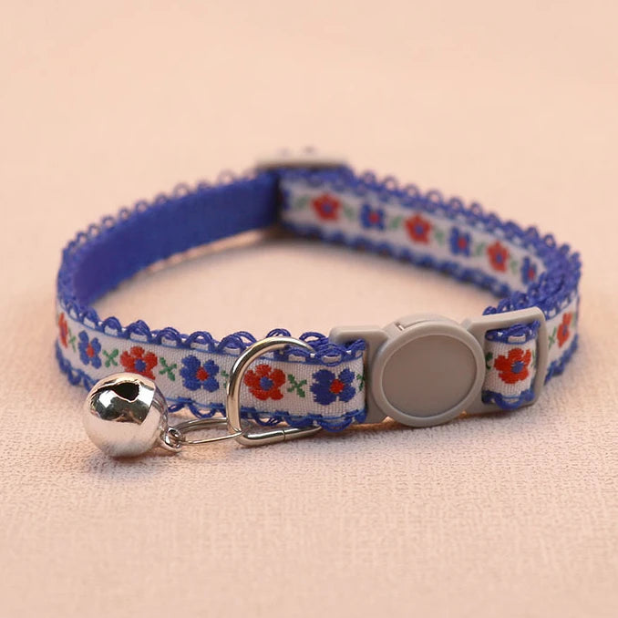 Floral Embroidered Cat Collar Durable Lace Bell Premium