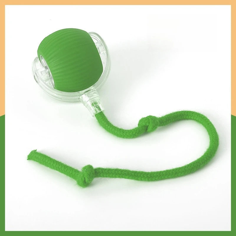 Green pet teaser rope jumping ball toy with clear capsule and green rope