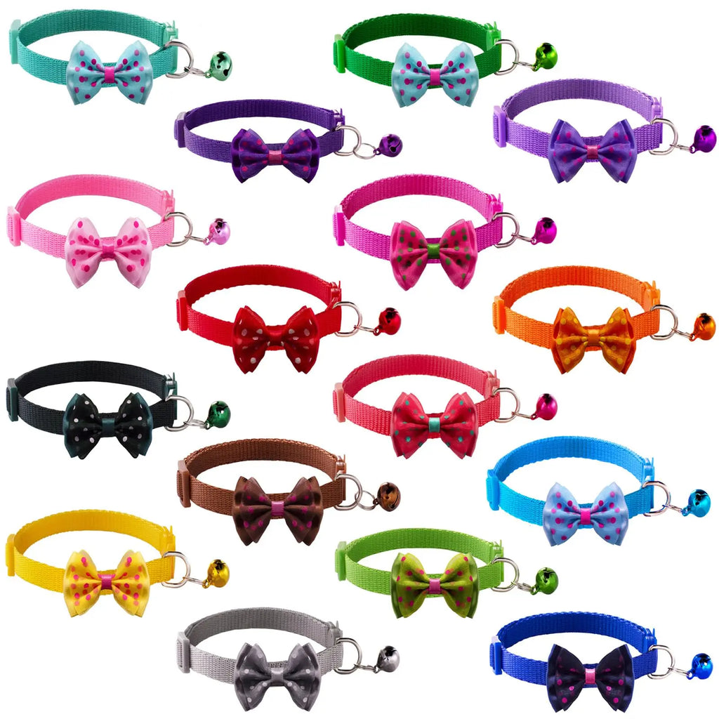16 PCS Cute Cat Collars and Bells-Separate Collars for Girls and Kittens, Bow Design-Kitten Supplies, Random Styles and Colors