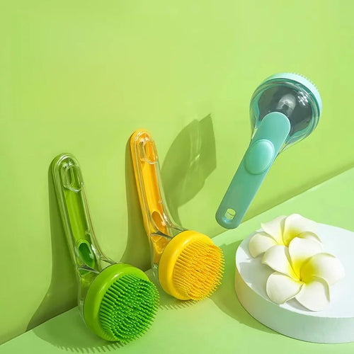 Set of colorful 2-in-1 pet grooming brushes with scrubbing bristles and massage nubs