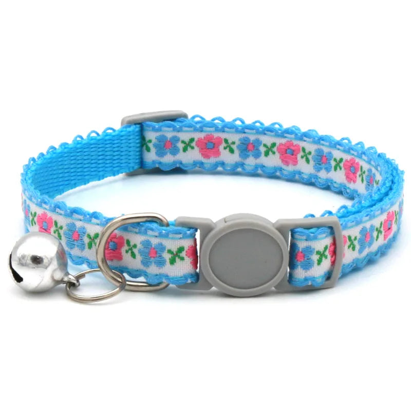 Floral Embroidered Cat Collar Adjustable Lace Bell Cute