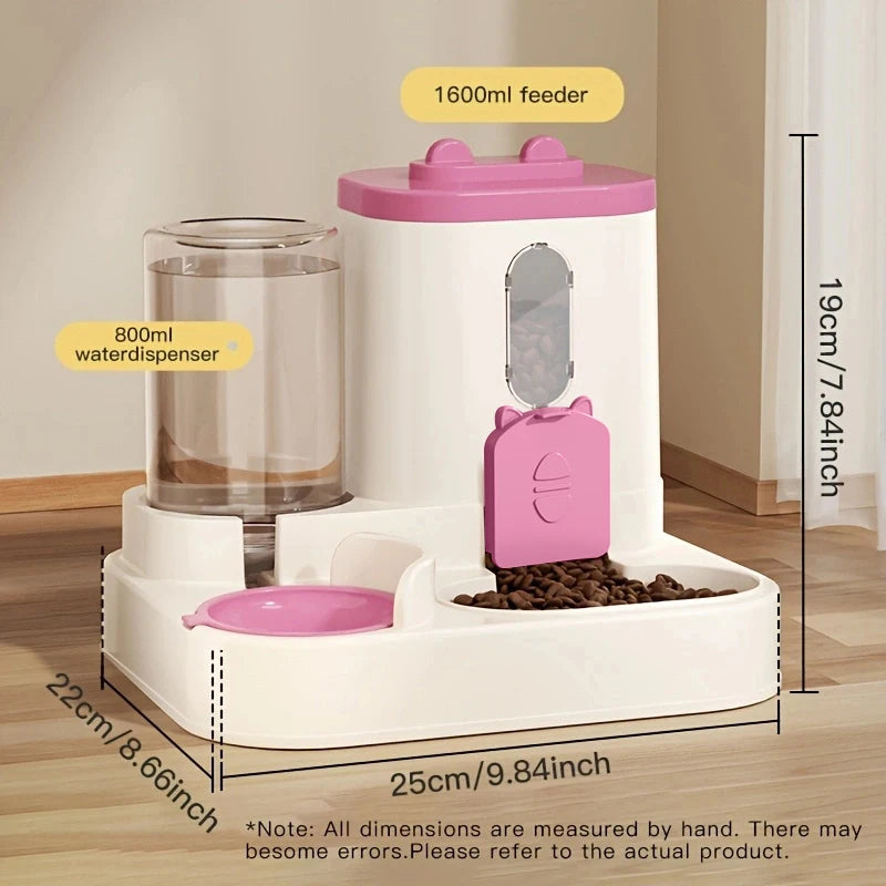 Integrated Auto Water Dispenser Cat Dog Food Bowl Pet Feeder