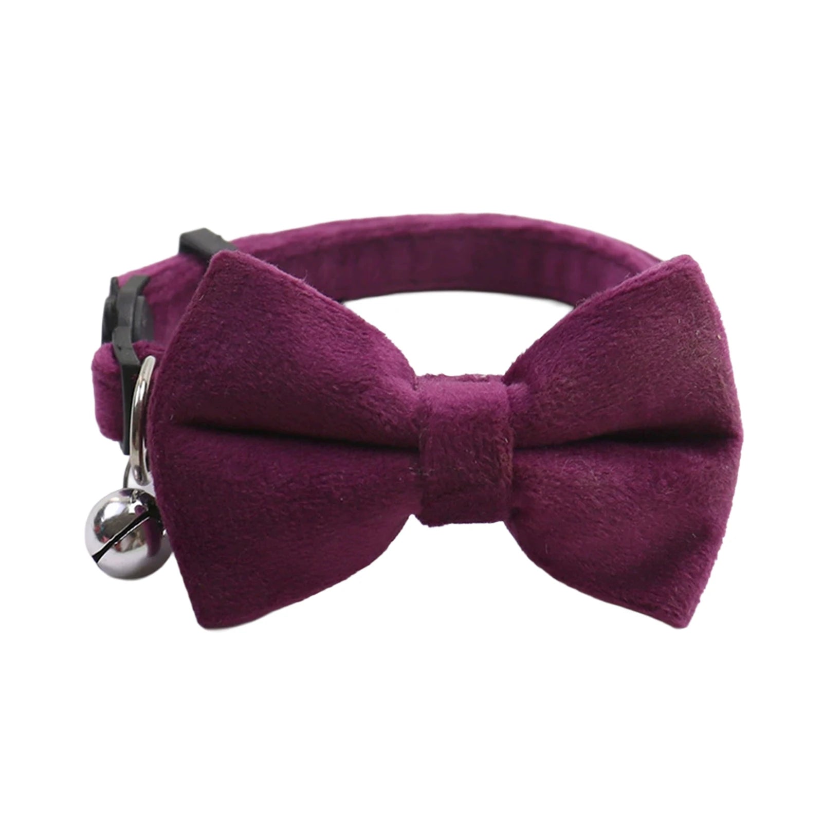 Velvet cat collar bow with bell, purple bowknot and round silver bell