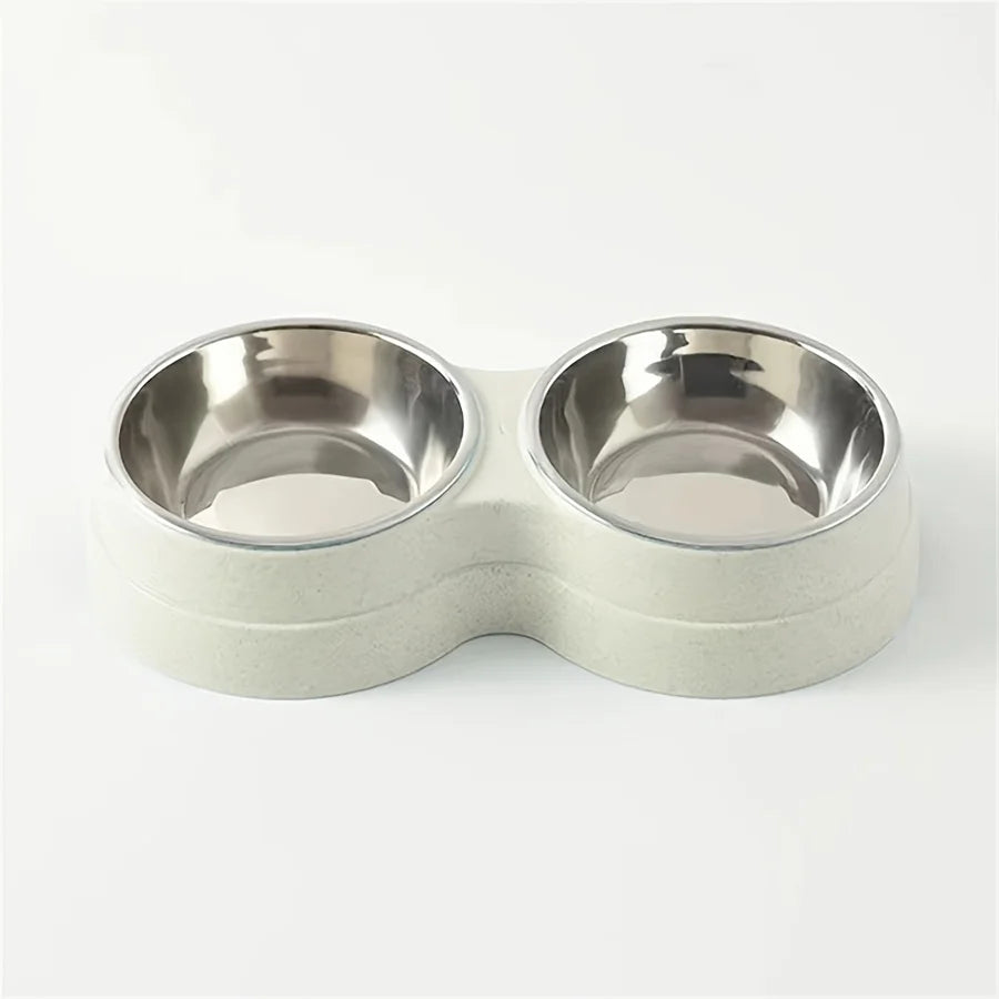 Dual Stainless Steel Double Pet Bowl with Non-Skid Base