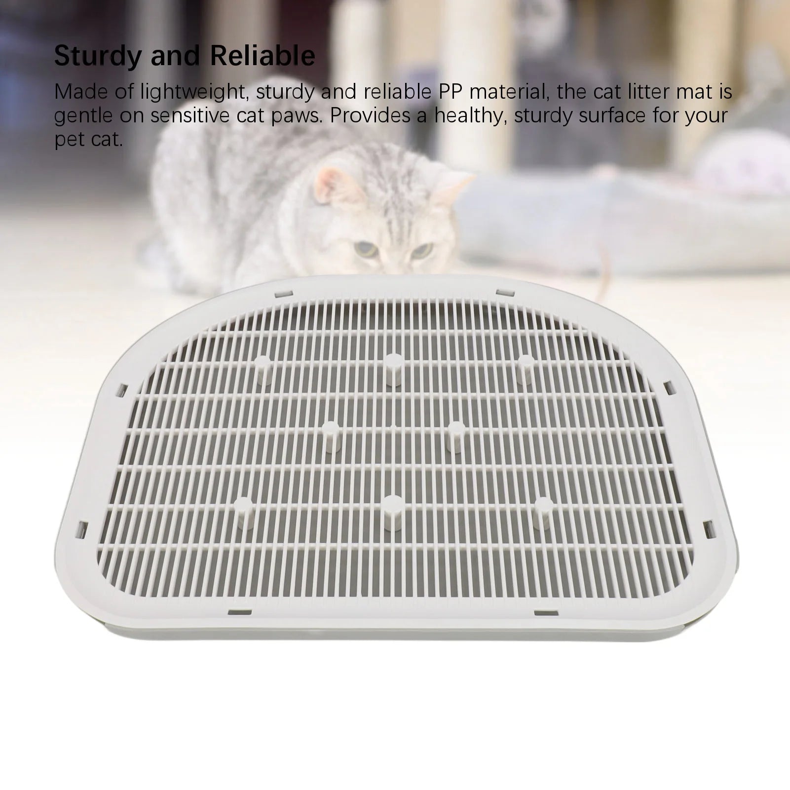 Waterproof anti-slip cat litter mat, light gray top grid with raised corner guards