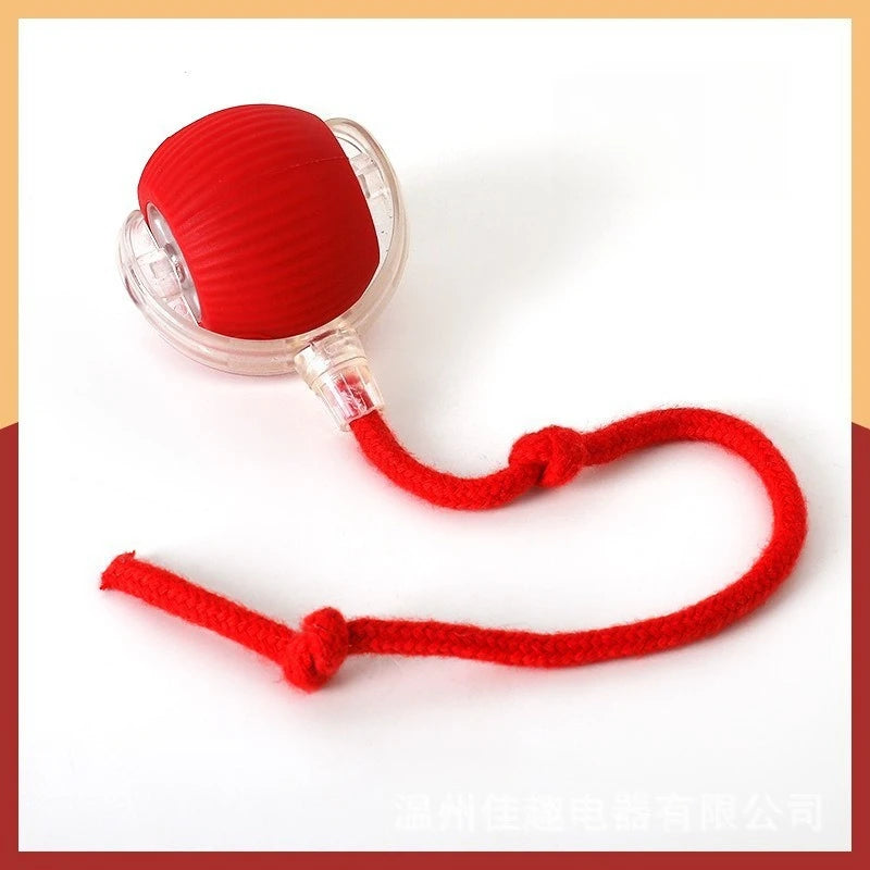 Red rope jumping ball toy with cord for pets