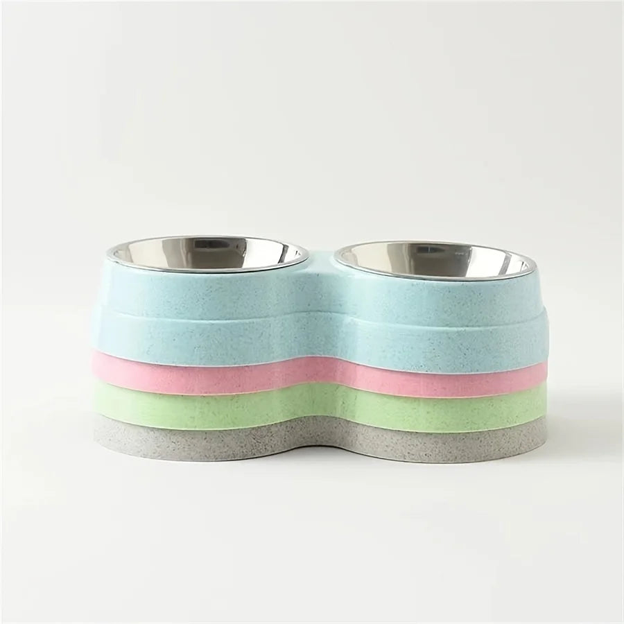 Dual Stainless Steel Double Pet Bowl with Non-Skid Base