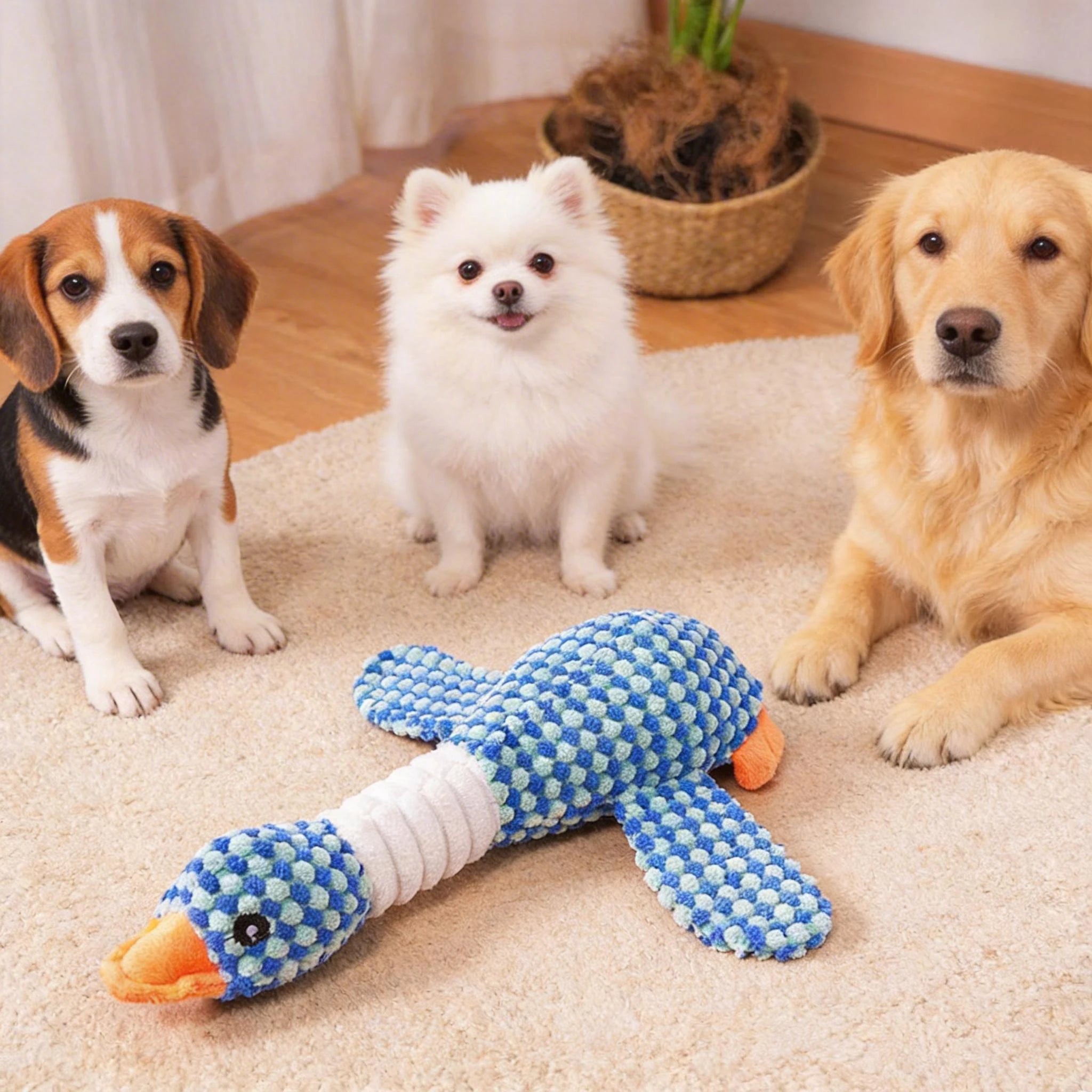 Plush Blue Goose Squeaky Chew Toy for Dogs Boredom Relief