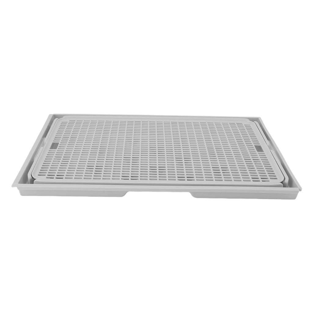Cat litter catcher mat with raised grid surface on gray base tray