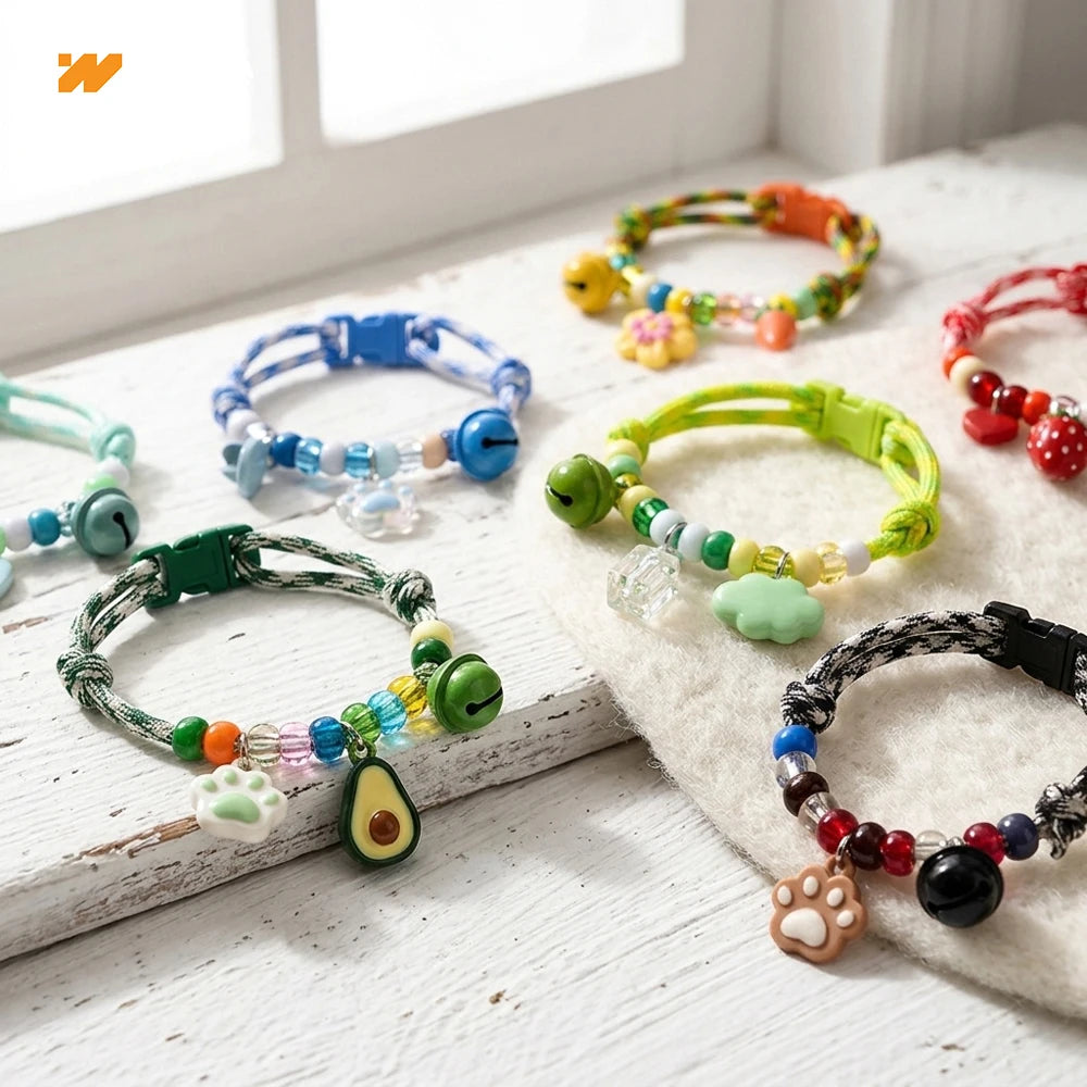 Cute Beaded Pet Collar Adjustable Bell Anti-Lost Cats Dogs