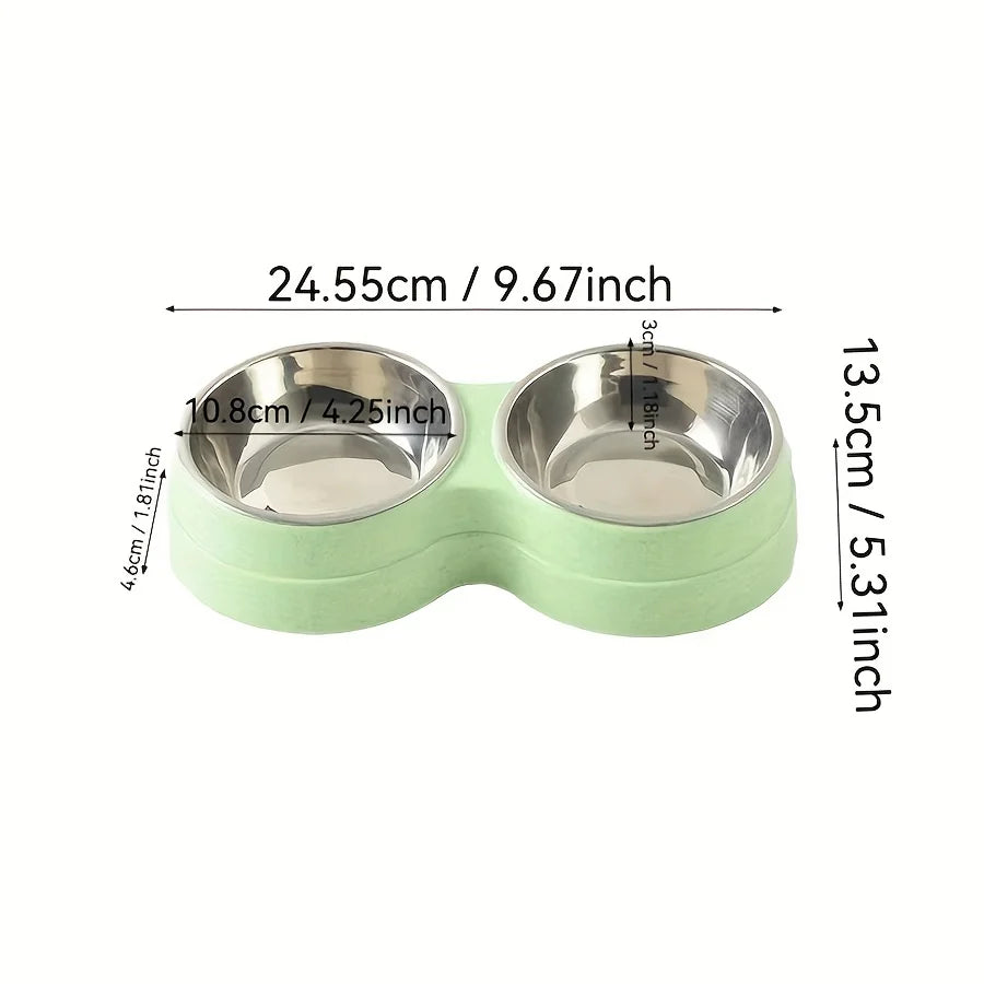 Dual Stainless Steel Double Pet Bowl with Non-Skid Base