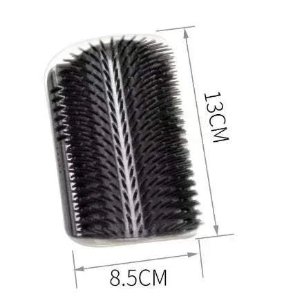 Black cat corner wall scratcher with curved spiked bristles and padded base