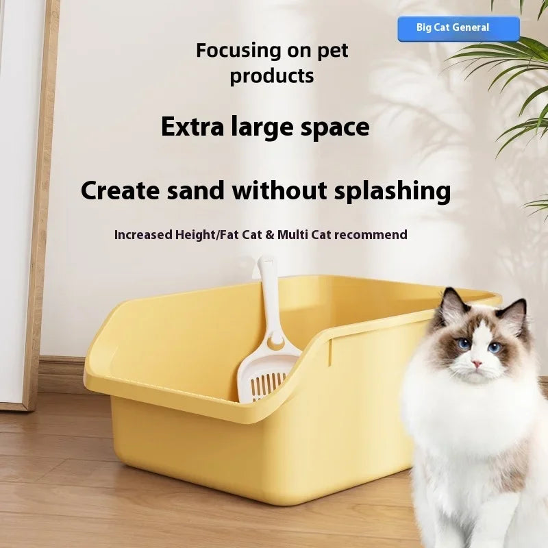 Oversized Semi-Enclosed Cat Litter Box Anti-Splash Kitten Toilet