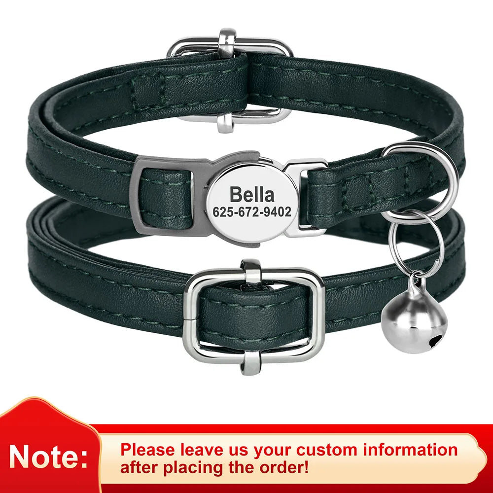 Custom PU Leather Cat Collar Breakaway Engraved Anti-Lost