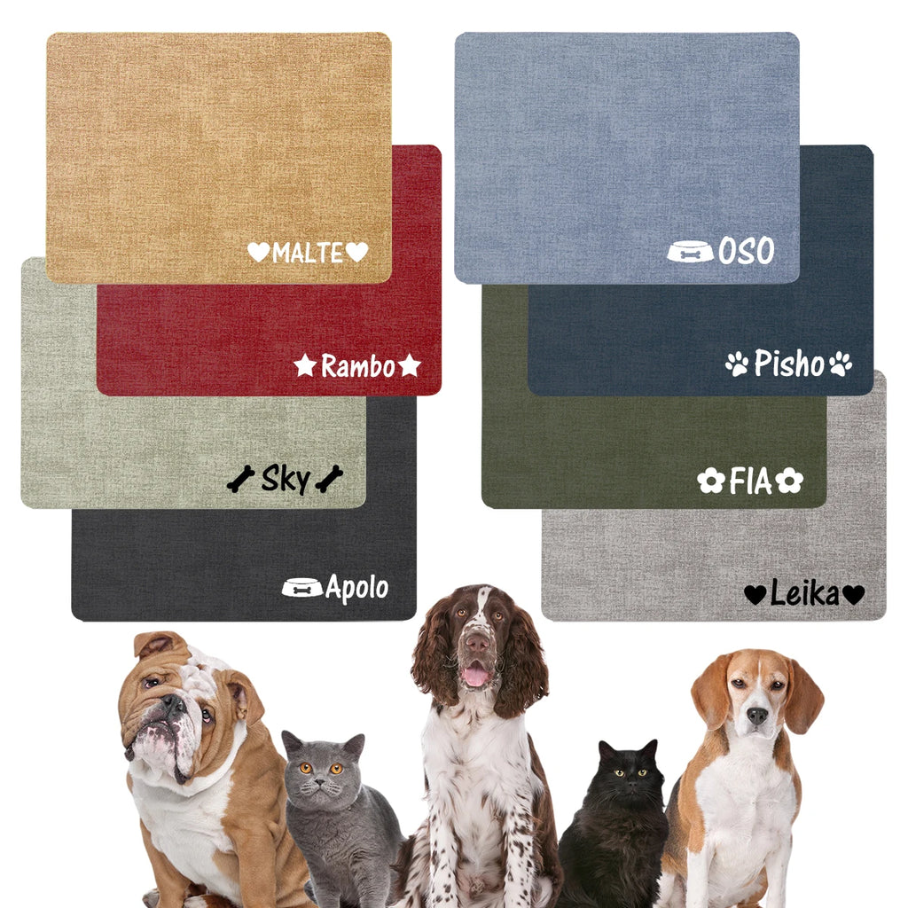 Personalized Custom Name Dog Cat Food Mat Foldable Washable