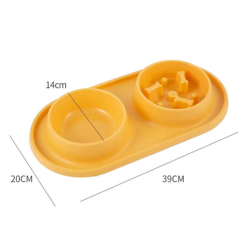 Stainless Steel Dog Double Bowl with Anti-Choking Silicone Mat