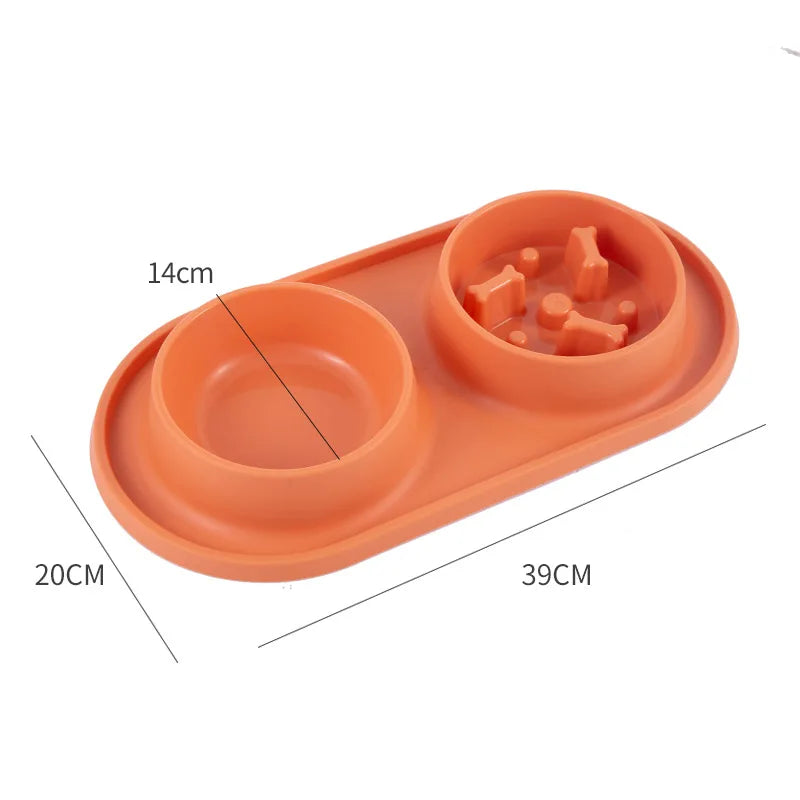 Stainless Steel Dog Double Bowl with Anti-Choking Silicone Mat