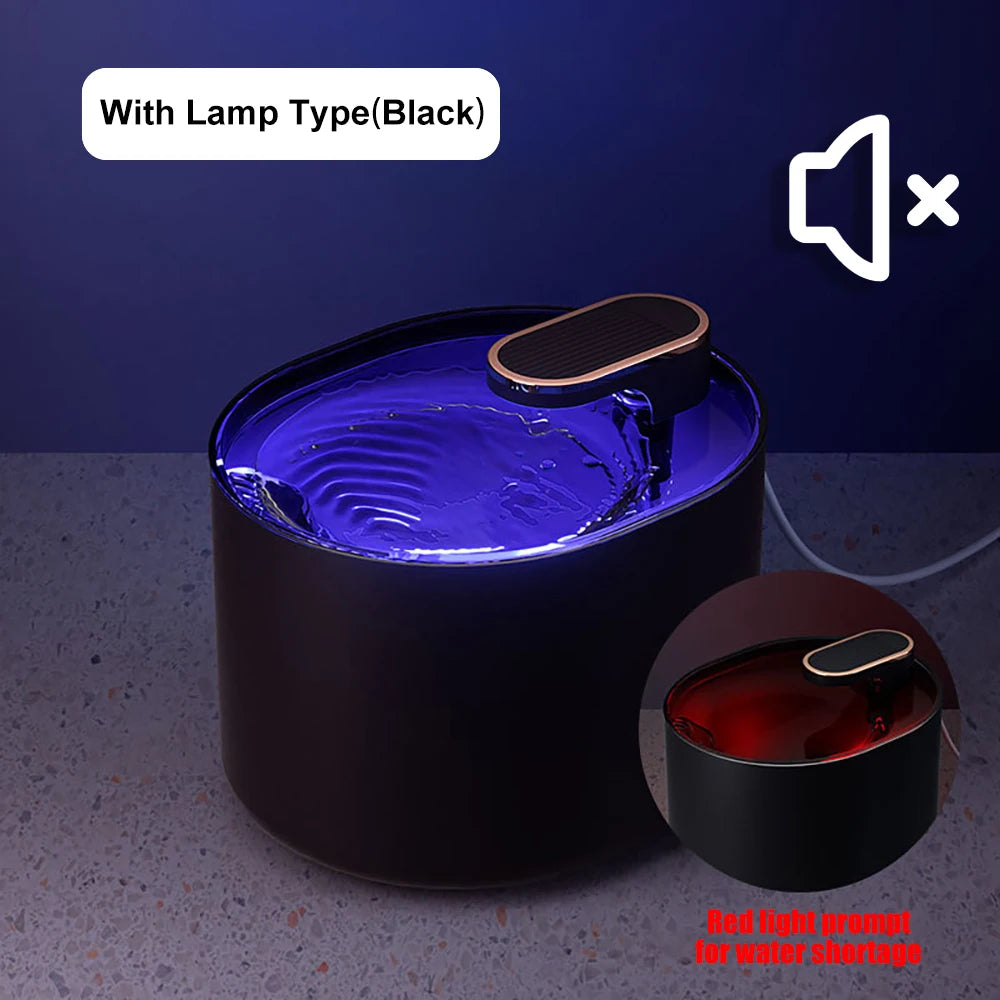 3L LED auto cat water fountain, black base with top LED light, recirculating bowl
