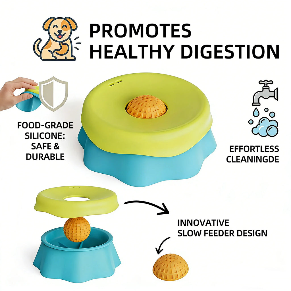 Interactive Lick Bowl Slow Feeder with Rolling Ball for Dogs