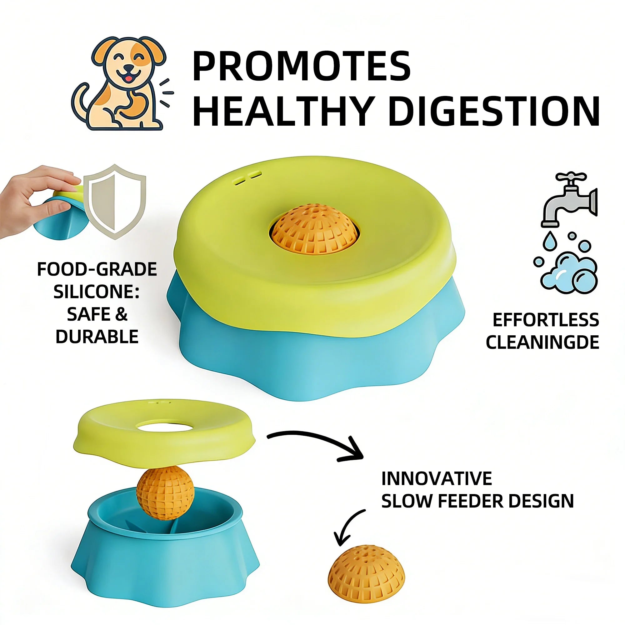 Interactive Lick Bowl Slow Feeder with Rolling Ball for Dogs