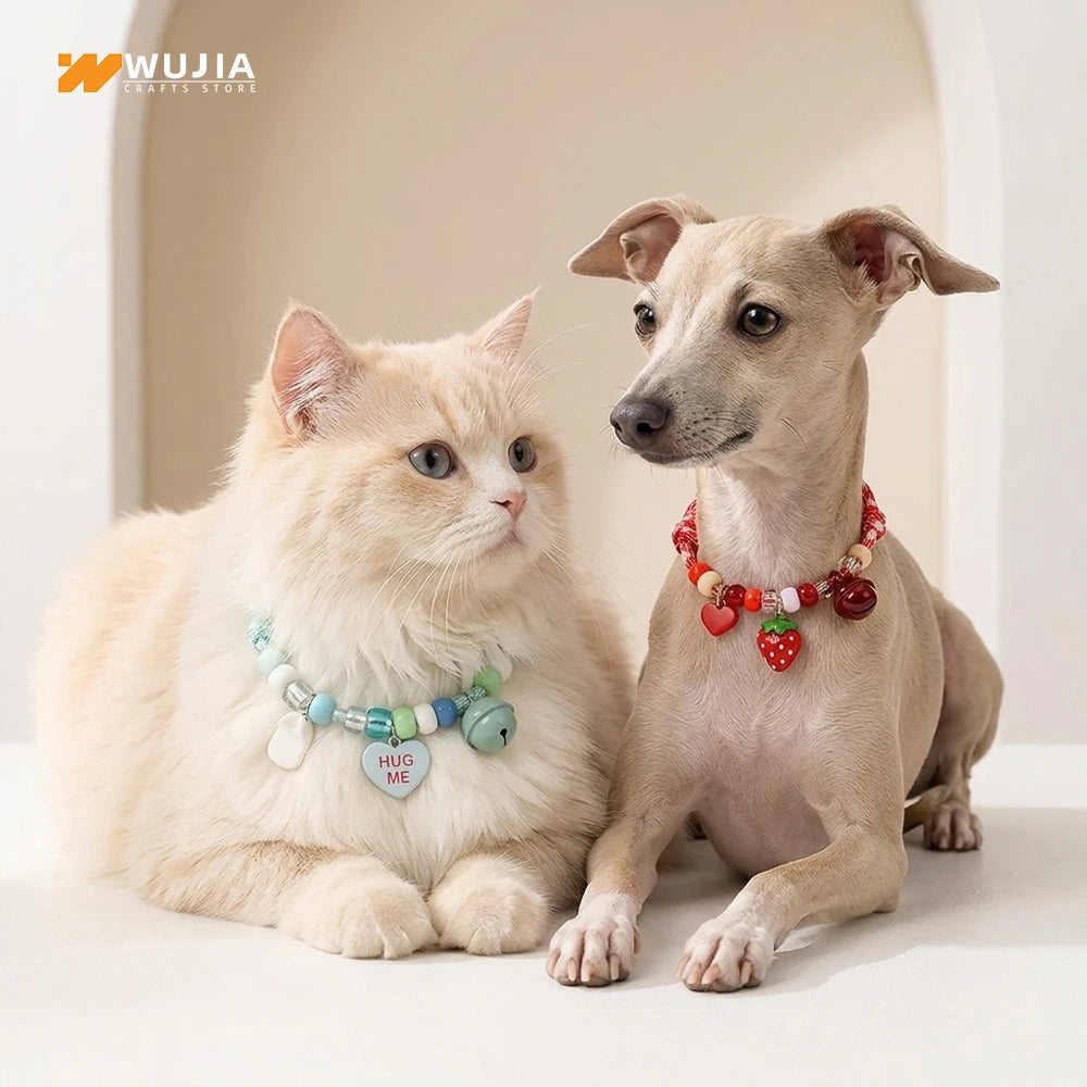 Cute Beaded Pet Collar Adjustable Bell Anti-Lost Cats Dogs