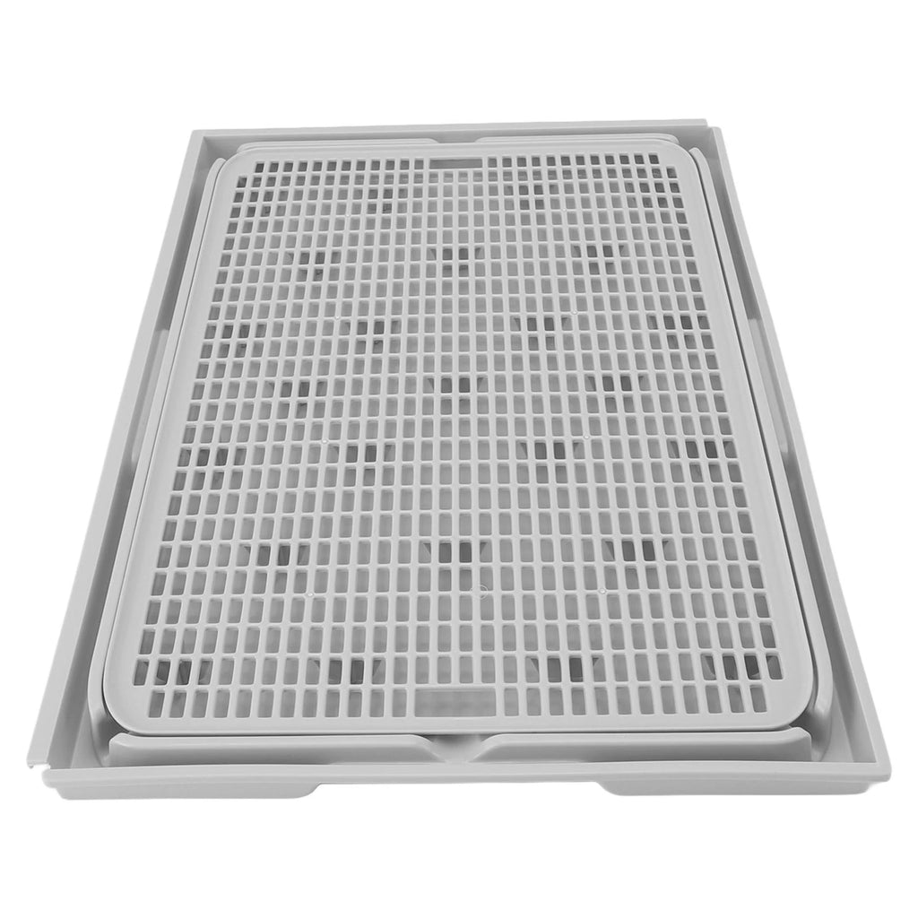 Double-layer cat litter catcher mat, gray grid on raised base tray