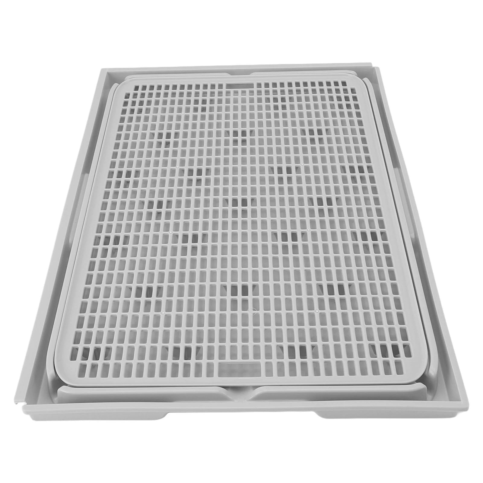 Double-layer cat litter catcher mat, gray grid on raised base tray