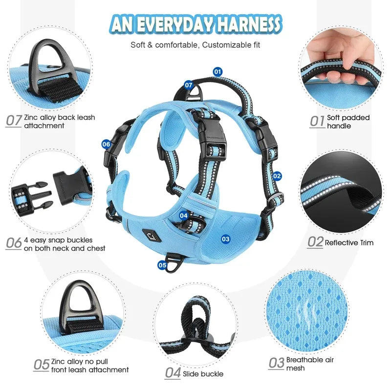 No-Pull Reflective Dog Harness Leash Combo Padded | PawJoyKwT