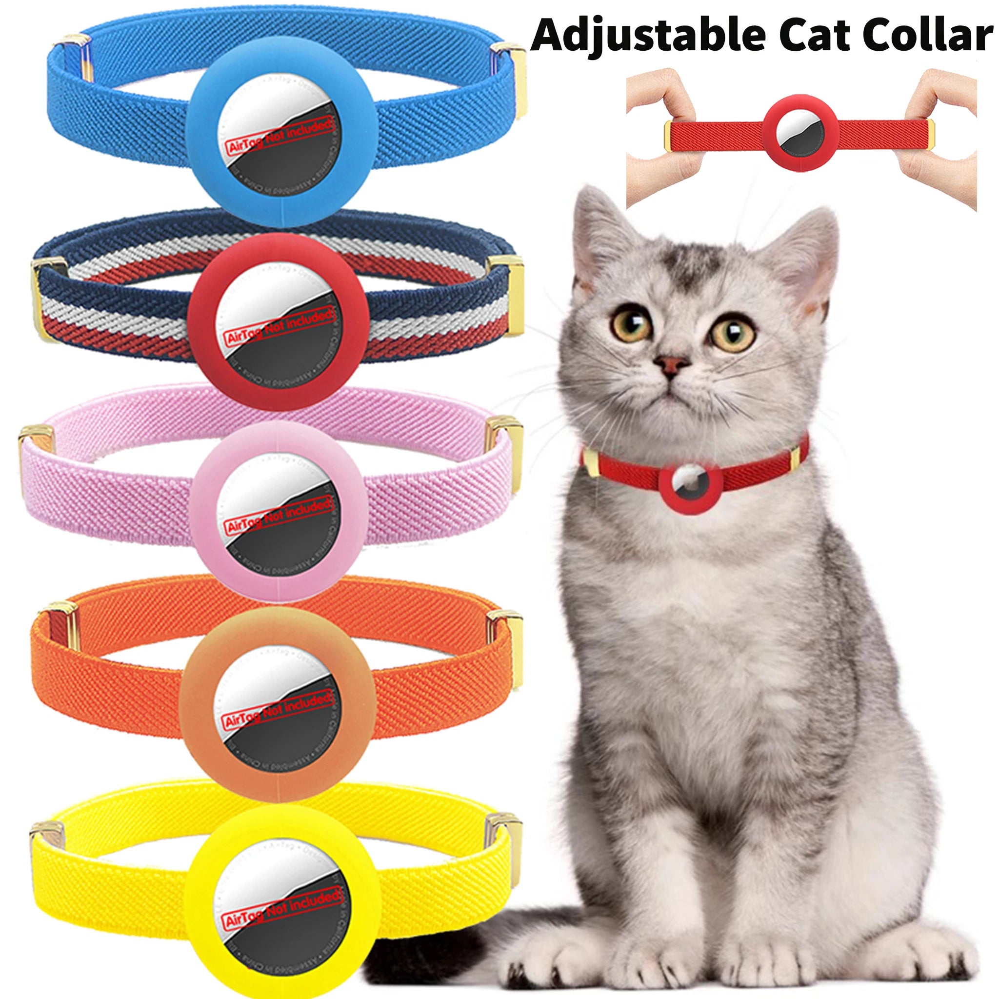 Multiple color breakaway cat collars with round AirTag holder