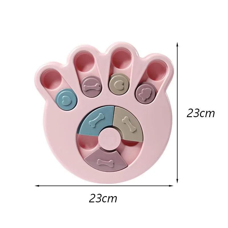 Pink bear-paw cat scratching board toy with paw and bone cutouts