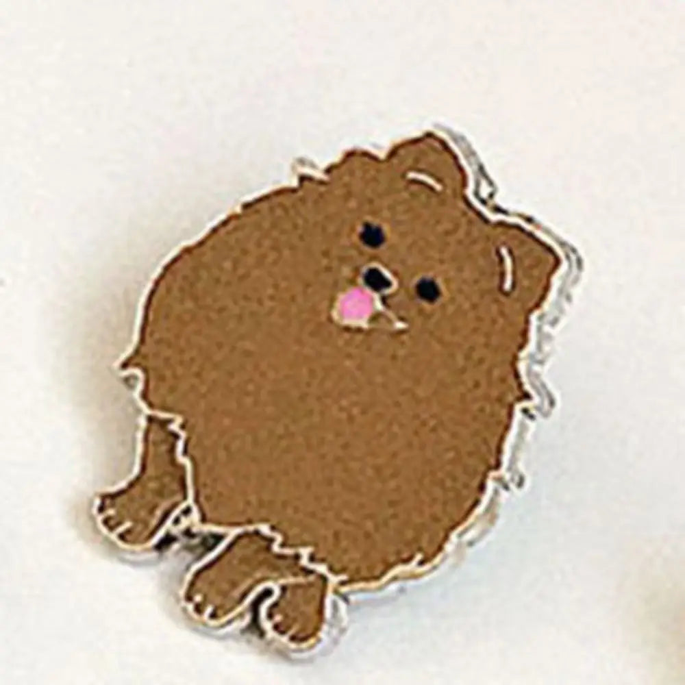 Cartoon husky enamel pin with brown coat and small pink nose
