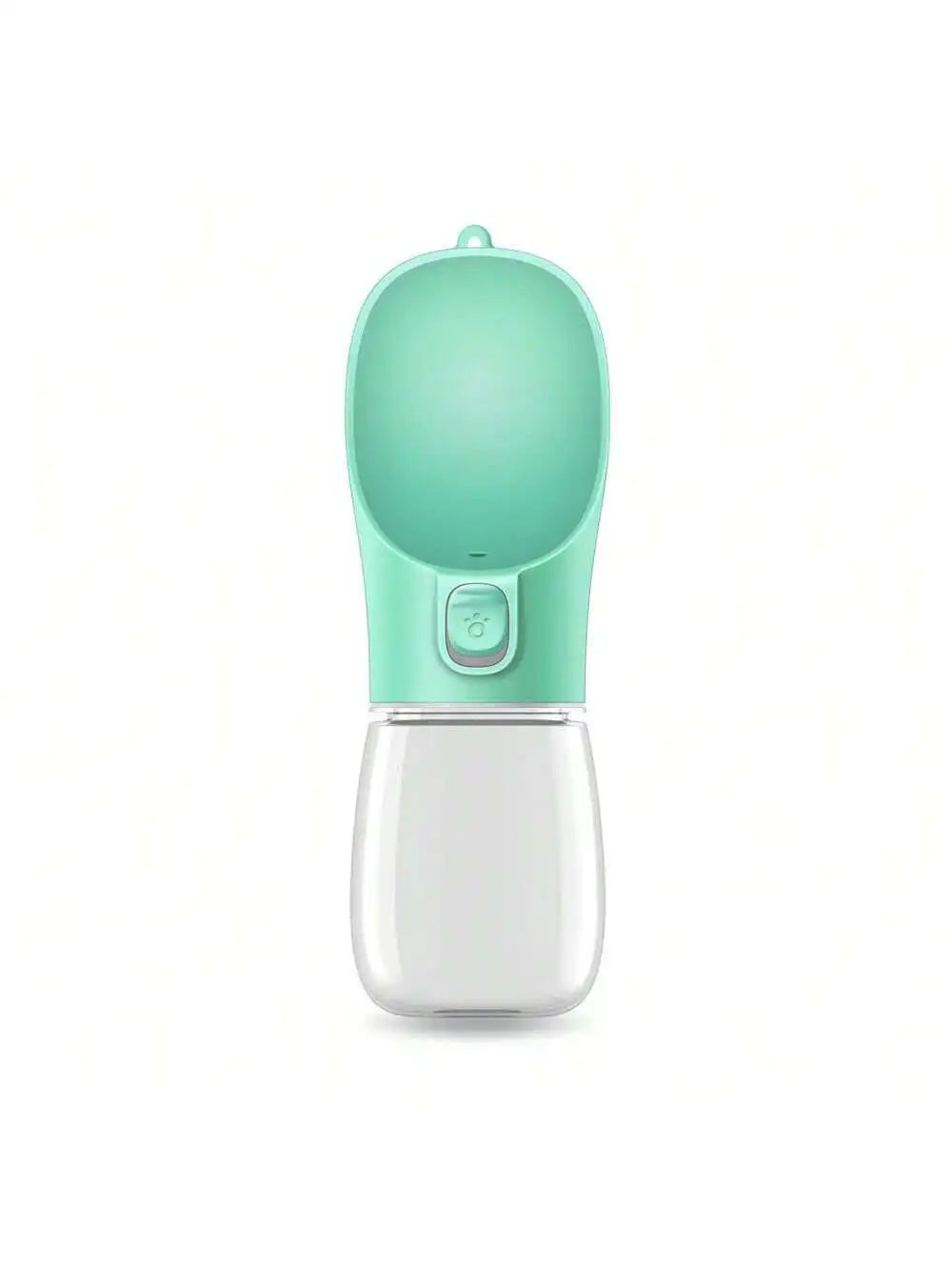Mint green portable pet water bottle with flip-top drinking spout and front control button