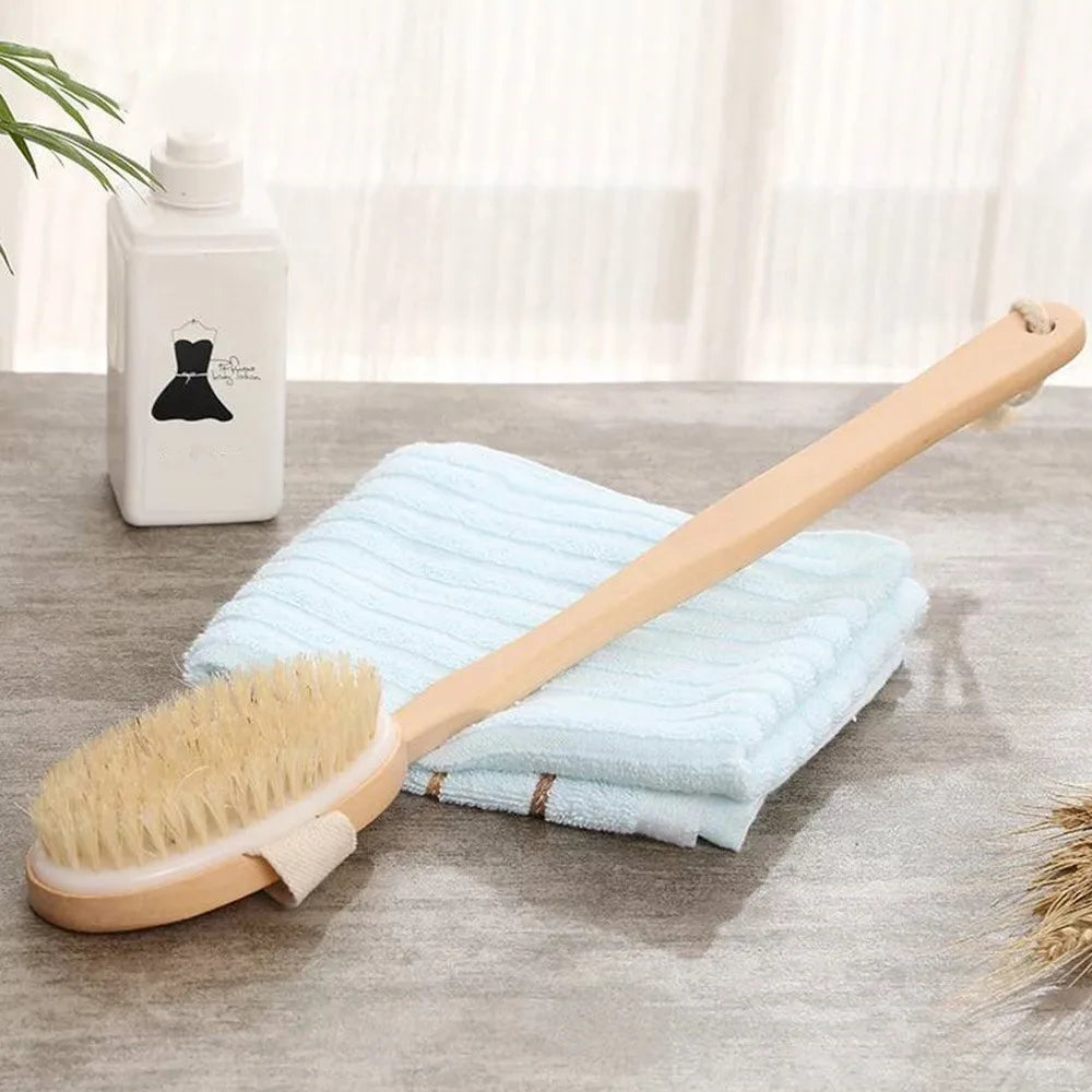 Natural Bath Brush Long Wooden Handle Back Scrubber