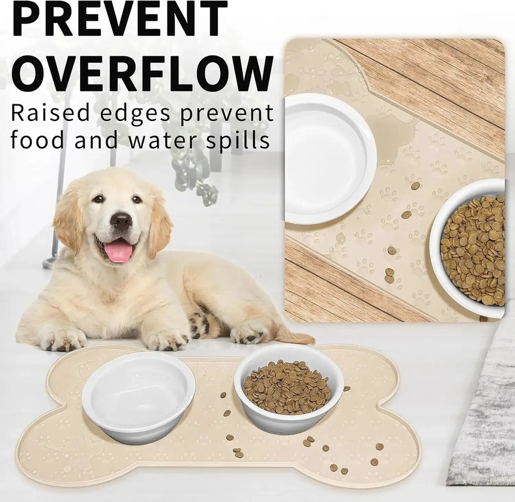 Dog Bowl Mat Thicker Pet Drinking Feeding Placemat  Dog Food Mat Anti-Slip Silicone Waterproof Cat Feeder Pad with Raised Edge