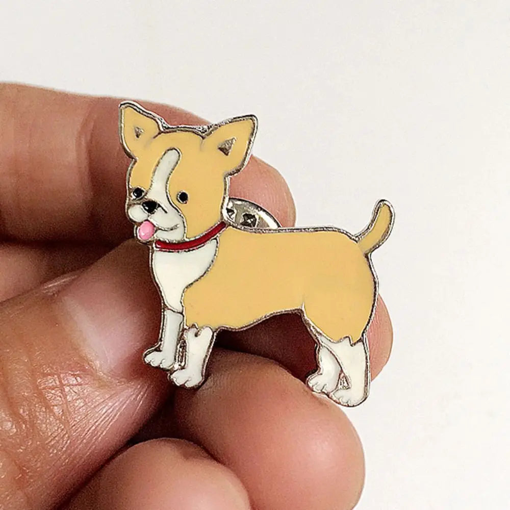 Yellow corgi-style cartoon dog enamel pin badge