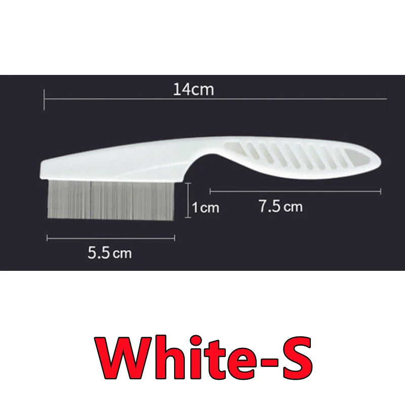 White-S dog grooming brush with light handle and silver bristle teeth.