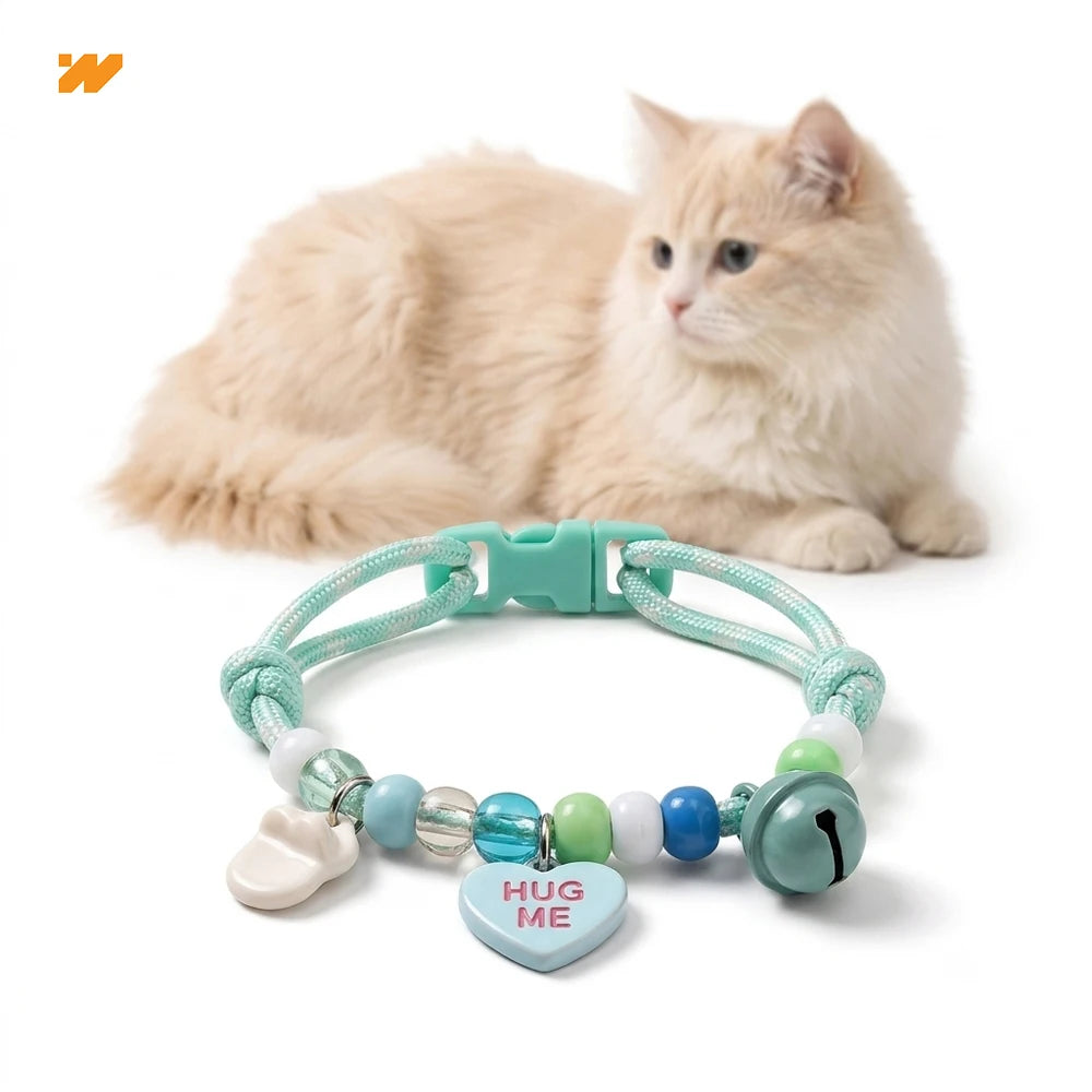 Cute Beaded Pet Collar Adjustable Bell Anti-Lost Cats Dogs