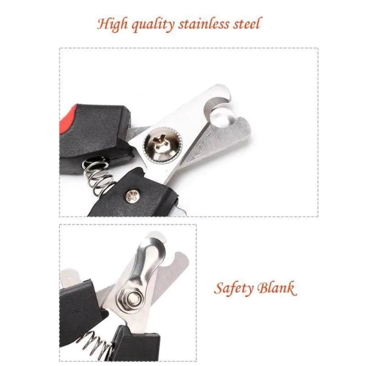 Pet nail clipper stainless steel blade with safety blank and spring view
