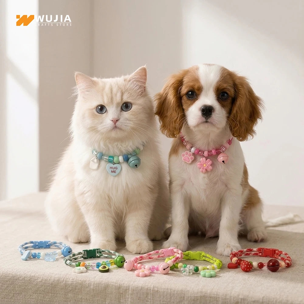 Cute Beaded Pet Collar Adjustable Bell Anti-Lost Cats Dogs
