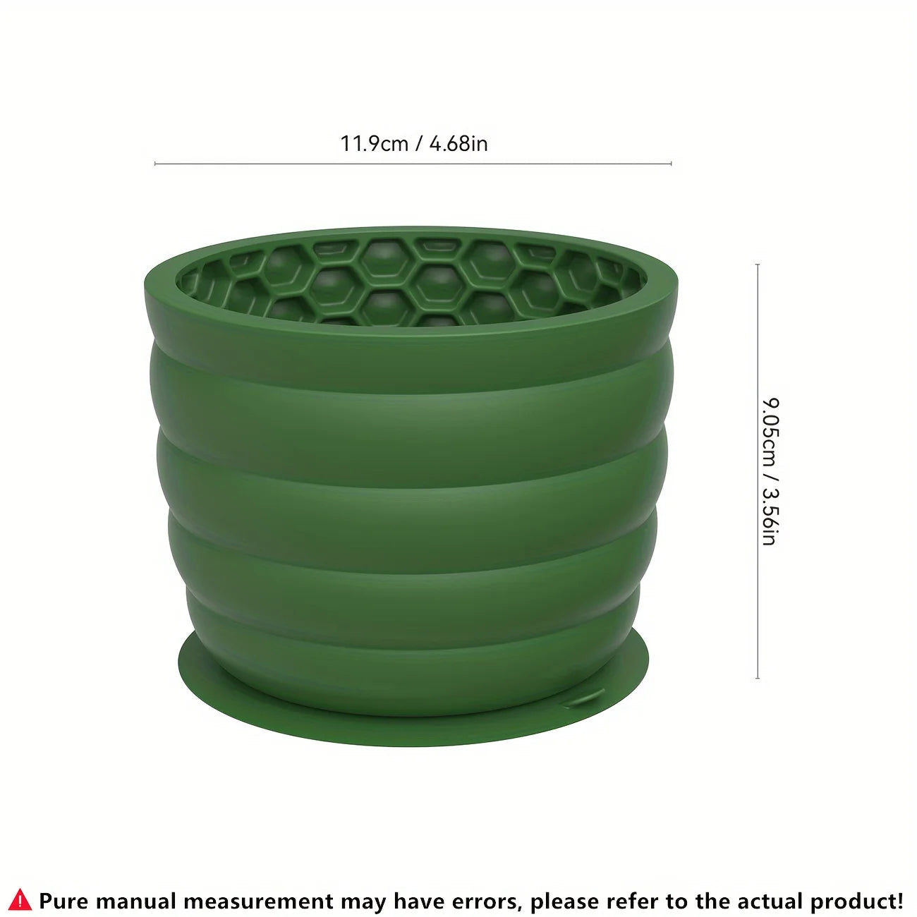 Green silicone slow feeder dog bowl (larger size) with hex-pattern top