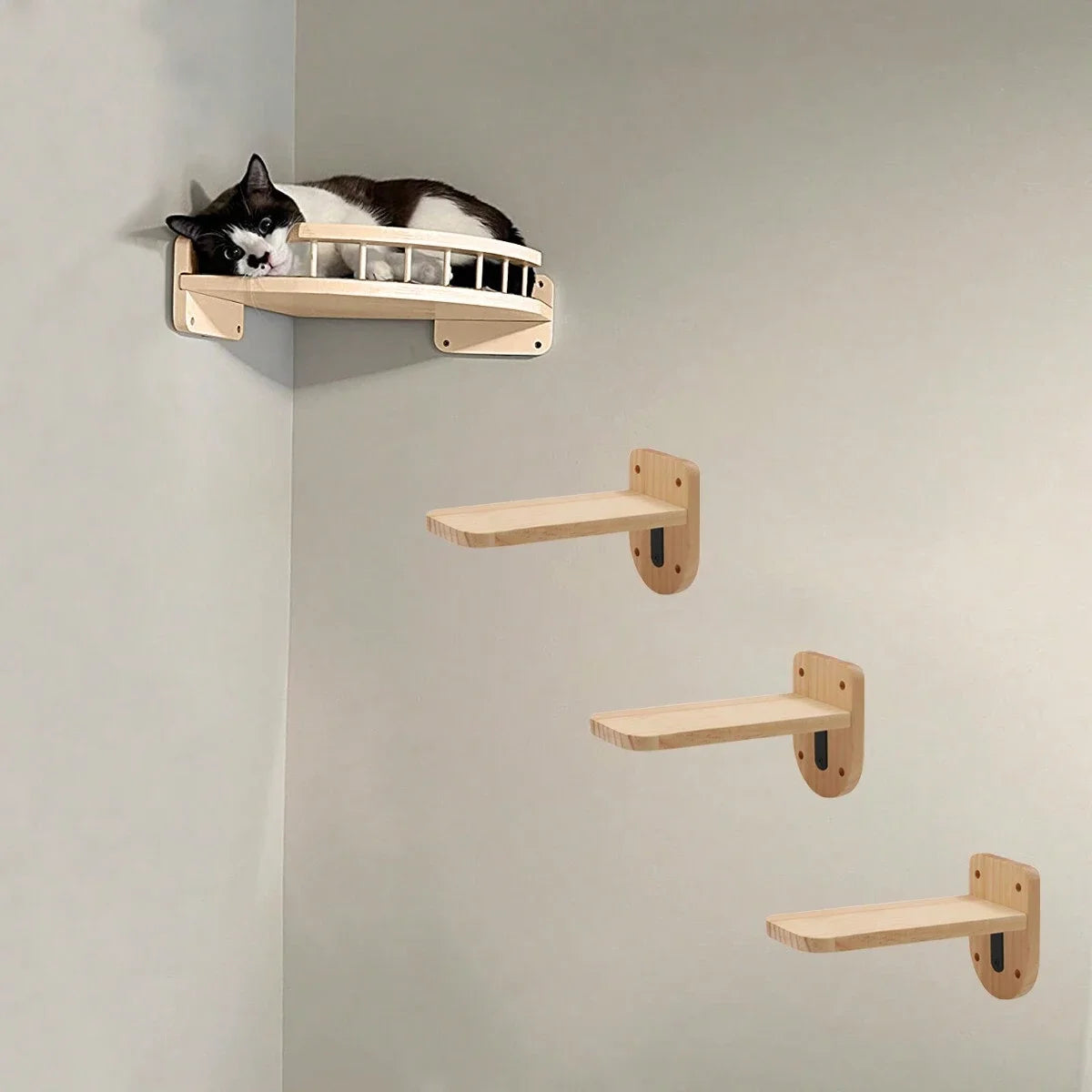 Wall Mounted Cat Corner Shelf Bed Indoor Climbing Furniture