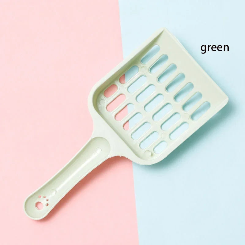 Green cat litter sand scoop with perforated grid and long handle