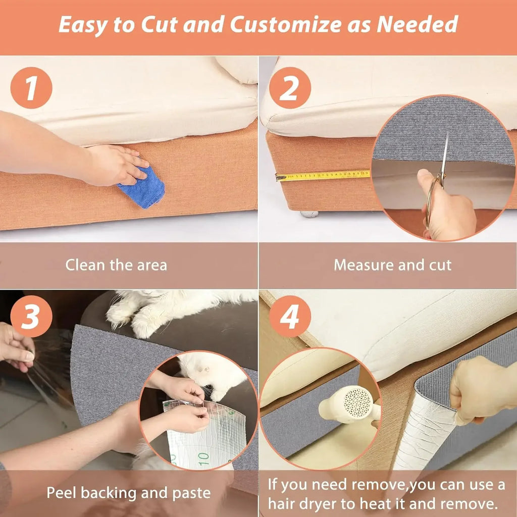 Self-Adhesive Trimmable Cat Scratching Mat - Sofa Protector for Indoor Cats
